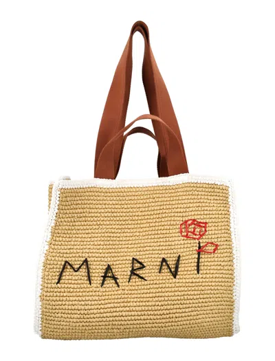 Marni Macrame Sillo Shopper Tote In Beige