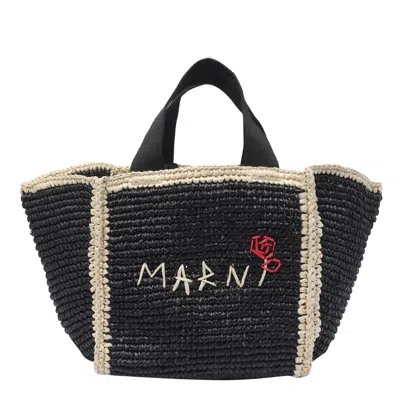 Marni Sillo Shopping Bag Small Rafia Effect In Black