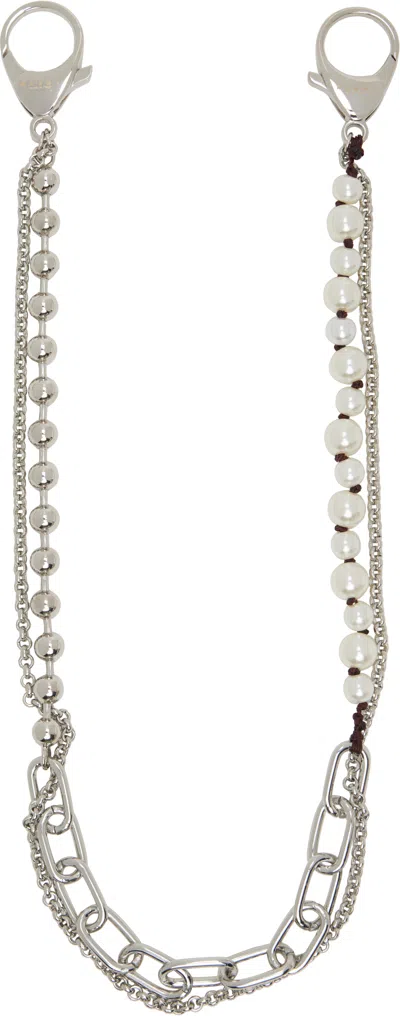 Marni Silver & White Metal & Faux-pearls Charm Wallet Chain