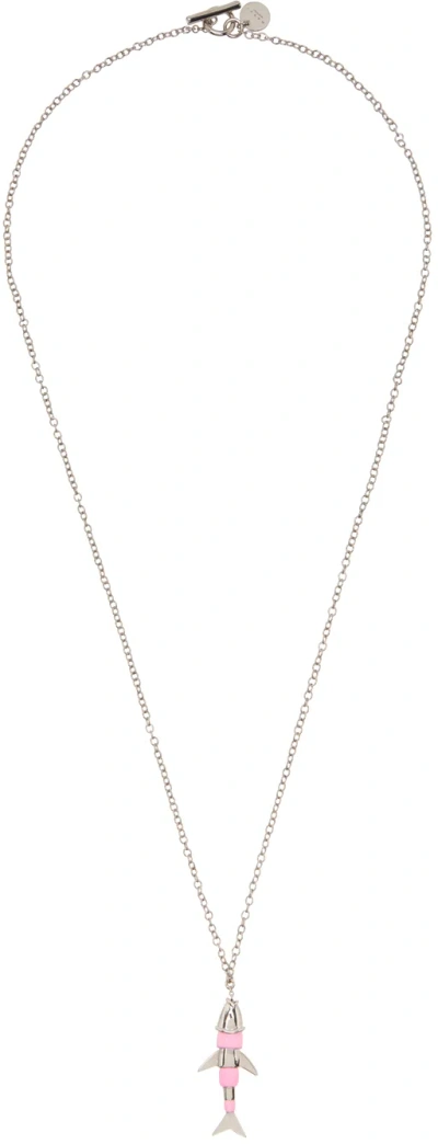 Marni Silver Fish Charm Necklace In 00c13 Pink Gummy