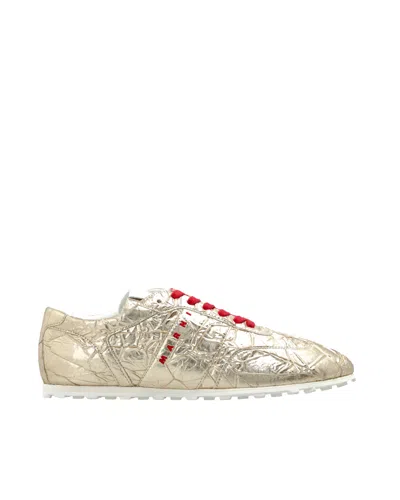 Marni Silver Foil Low Top Sport Sneakers In Gold