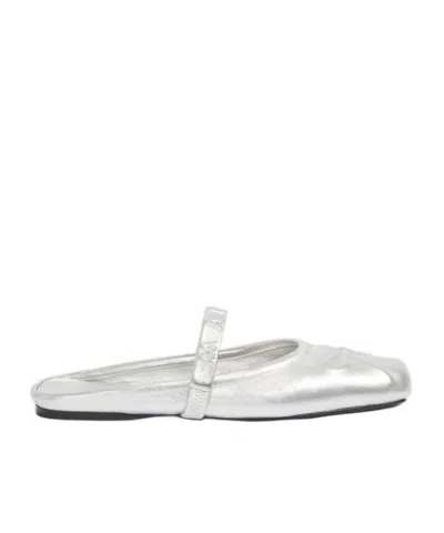 MARNI SILVER LEATHER LITTLE BOW SABOT BALLET FLAT