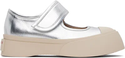 Marni Silver Leather Mary Jane Ballerina Flats