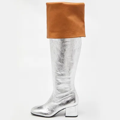 Pre-owned Marni Silver Leather Over The Knee Boots Size 40