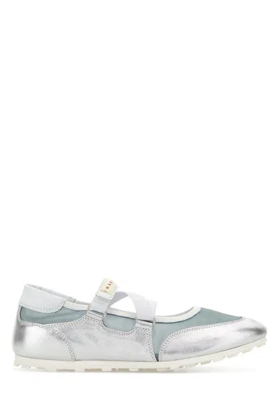 Marni Silver Mesh And Leather Soccer Retro Ballerinas
