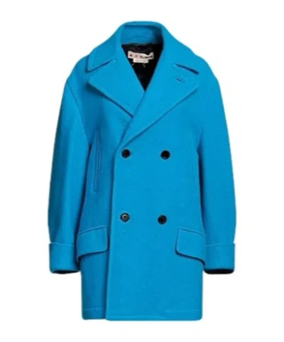 Marni Simple Double- Woolen Coat In Blue
