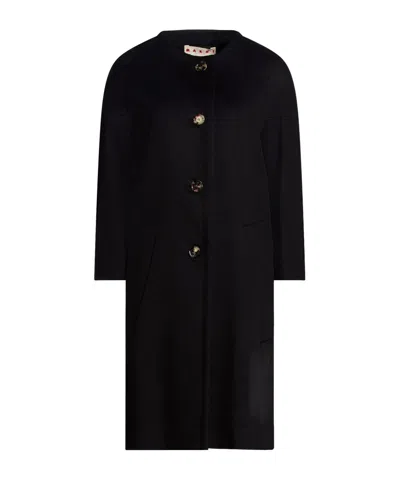 Marni Simple Long-sleeved Woolen Coat In Black