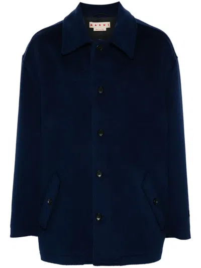 Marni Coat Wool Blend Front Pockets In Blue