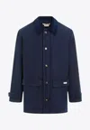 Marni Logo Patch Buttoned Coat In Navy