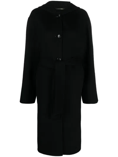Marni Single-breasted Hooded Coat In Black
