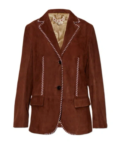 Marni Single-breasted Leather Jacket In Brown