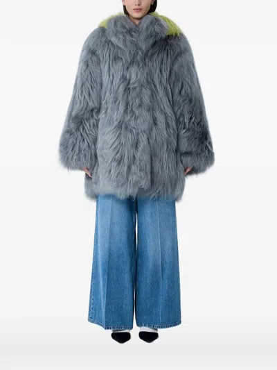 Marni Single-breasted Shearling Coat In Gray