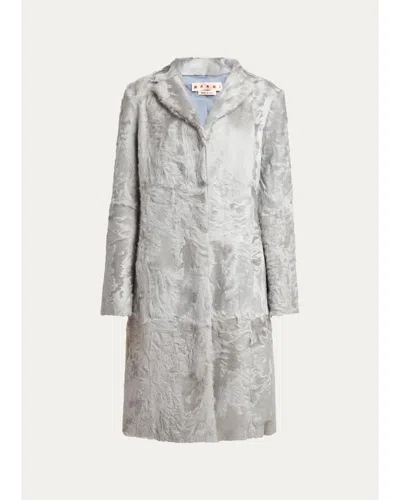 Marni Single-breasted Lamb Shearling Knee-length Coat In Multi