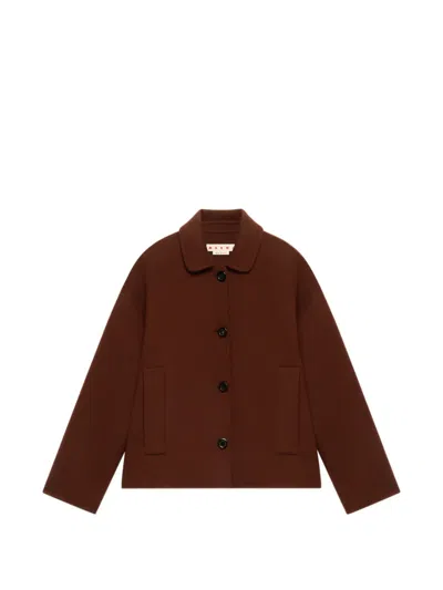 Marni Single-breasted Logo-embroidered Jacket In Burgundy