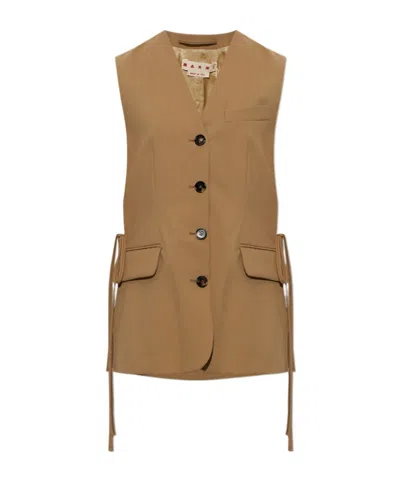 Marni Single-breasted Vest In Brown