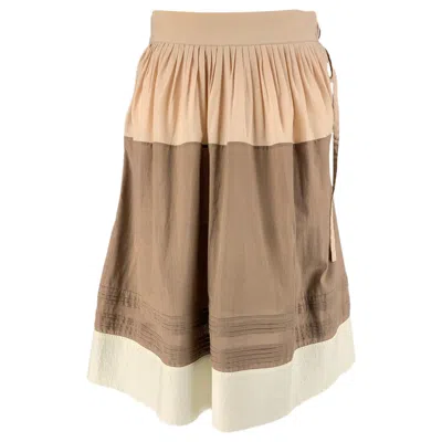 Pre-owned Marni Size 2 Beige & Brown Cotton Pleated A-line Skirt