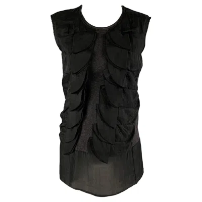 Pre-owned Marni Size 2 Black Triacetate Ruffled Sleeveless Blouse