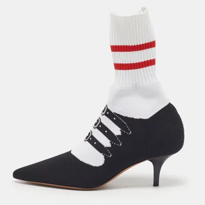 Pre-owned Marni Size 36 Black/white Knit Fabric Pointed Toe Sock Boots