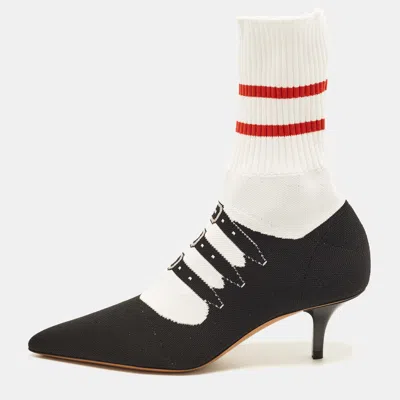 Pre-owned Marni Size 37 Black/white Knit Fabric Pointed Toe Sock Boots