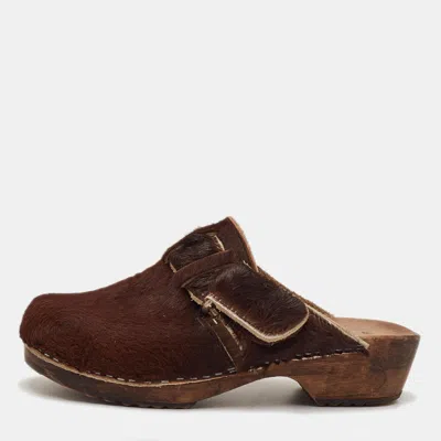Pre-owned Marni Size 37 Dark Brown Calf Hair Platform Clogs