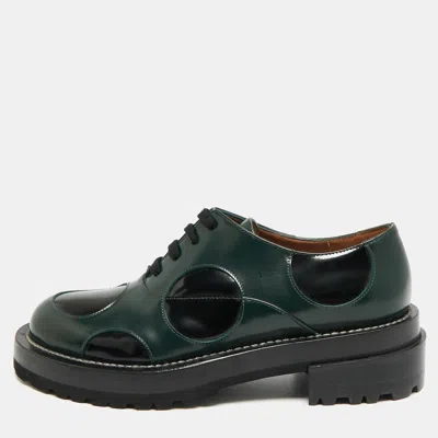 Pre-owned Marni Size 37 Green/black Patent Leather Lace Up Oxfords