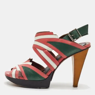 Pre-owned Marni Size 37 Multicolor Leather Colorblock Platform Slingback Sandals