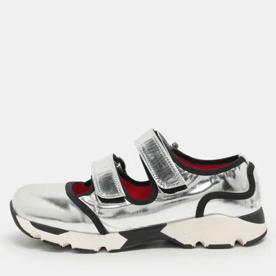Pre-owned Marni Size 37 Silver Foil Leather Low Top Sneakers