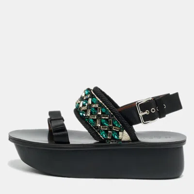 Pre-owned Marni Size 38 Black Satin Crystal Embellished Slingback Sandals