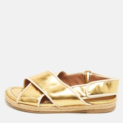 Pre-owned Marni Size 38 Gold/white Leather Slingback Sandals