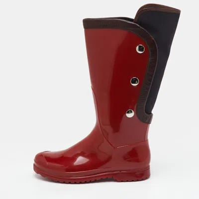 Pre-owned Marni Size 39 Red/brown Rubber Fabric And Leather Rain Boots