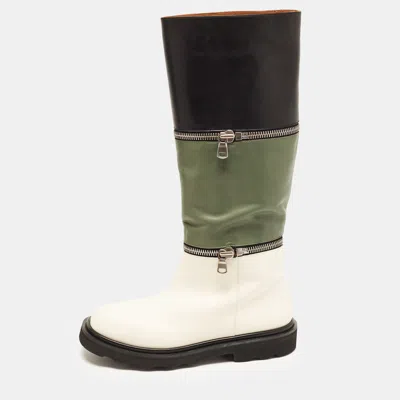 Pre-owned Marni Size 39 Tricolor Leather Zip Embellished Knee Length Boots In Black
