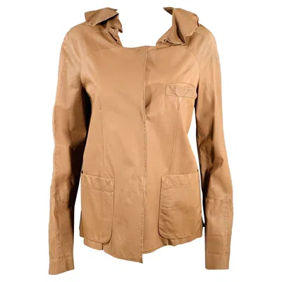 Pre-owned Marni Size 4 Brown Leather Calfskin Snaps Jacket Blazer