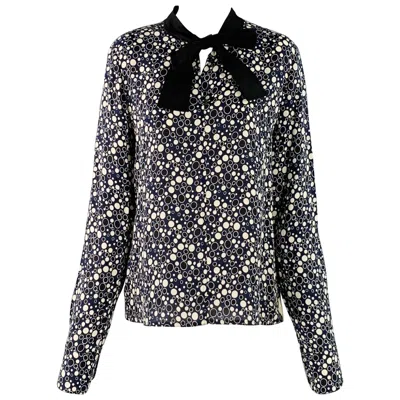 Pre-owned Marni Size 4 Navy Black Viscose Circles Bow Blouse In Blue