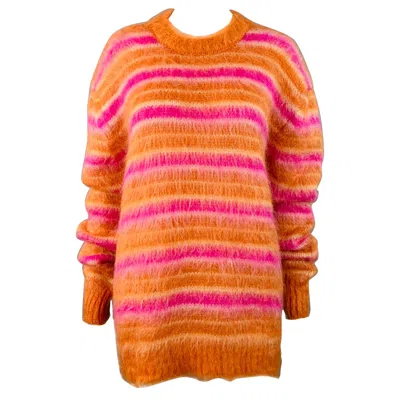 Pre-owned Marni Size 4 Orange Pink Mohair Stripe Oversized Crew Neck Sweater