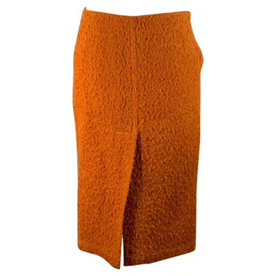 Pre-owned Marni Size 4 Rust Alpaca Blend Textured Pencil Mid-calf Skirt In Brown