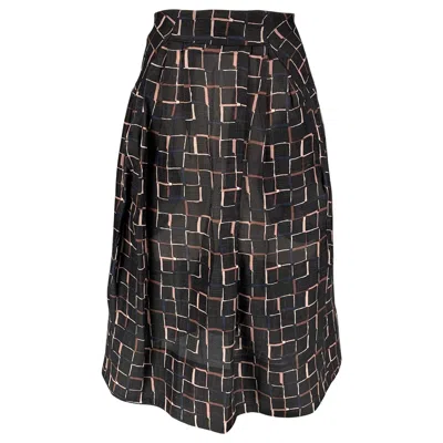 Pre-owned Marni Size 6 Black Taupe Silk Wool Pleated Skirt