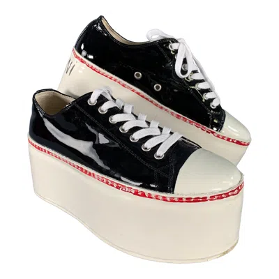 Pre-owned Marni Size 9 Black White Leather Calf Sneakers