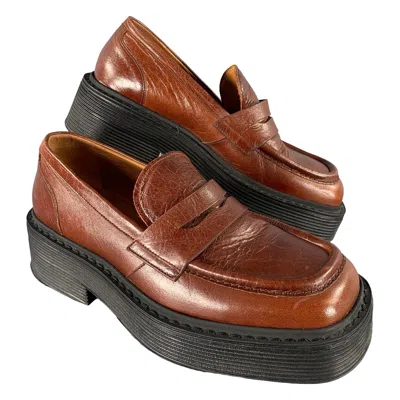 Pre-owned Marni Size 9 Brown Leather Square Toe Loafers