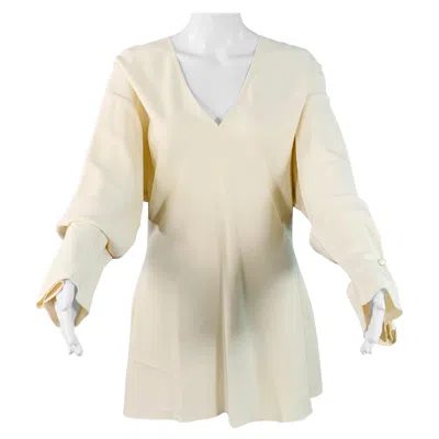 Pre-owned Marni Size M Beige Viscose Blend Long Sleeve V-neck Blouse In Brown