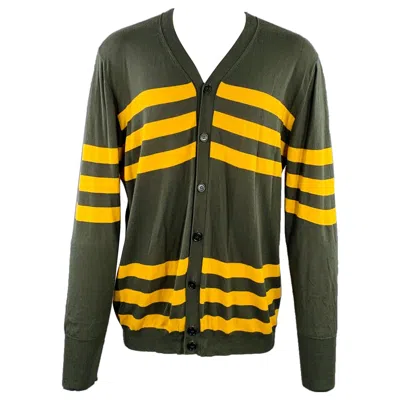 Pre-owned Marni Size M Green Yellow Stripe Cotton V-neck Cardigan