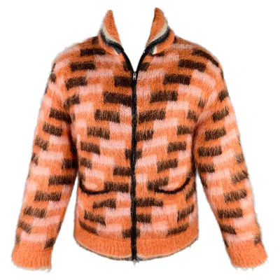 Pre-owned Marni Size S/m Orange Black Fuzzy Wuzzy Mohair Cardigan Jacket
