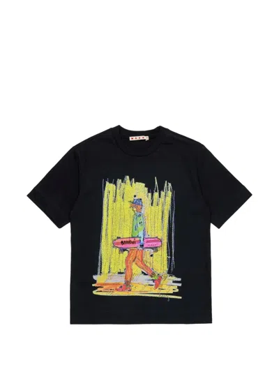 Marni Kids' Skateboard-print T-shirt In Black