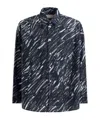 Marni Flocked Denim Oversized Shirt With Crayon Print In Black