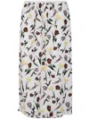 Marni Cream Envers Satin Midi Skirt With Tulips And Hares Print In White