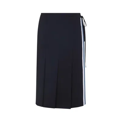 Marni Wool Midi Skirt With Pleats And Tie In Blue