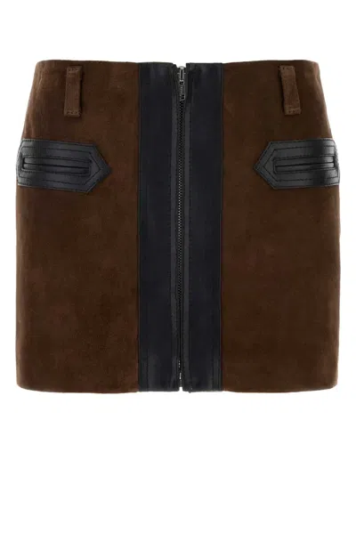 Marni Suede Block-stripe Mini Skirt In Brown