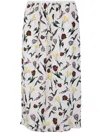 Marni Cream Envers Satin Midi Skirt With Tulips And Hares Print In White