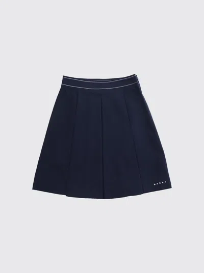 Marni Kids Logo Embroidered Pleated Skirt In Blue