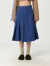 Marni Denim High Waist Midi Skirt With Pleated Detail In Blue