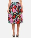 Marni Multicolor Midi Skirt With Elastic Waist And All-over Floral Motif In Cotton Woman In Multicolor